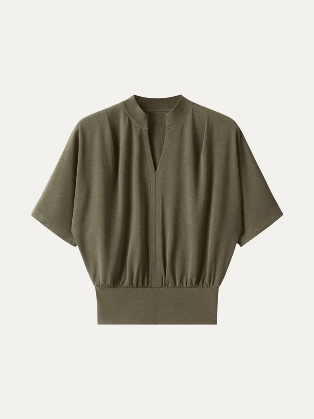 NWT OGL Stand Collar V-Neck Short Sleeve Top in Olive